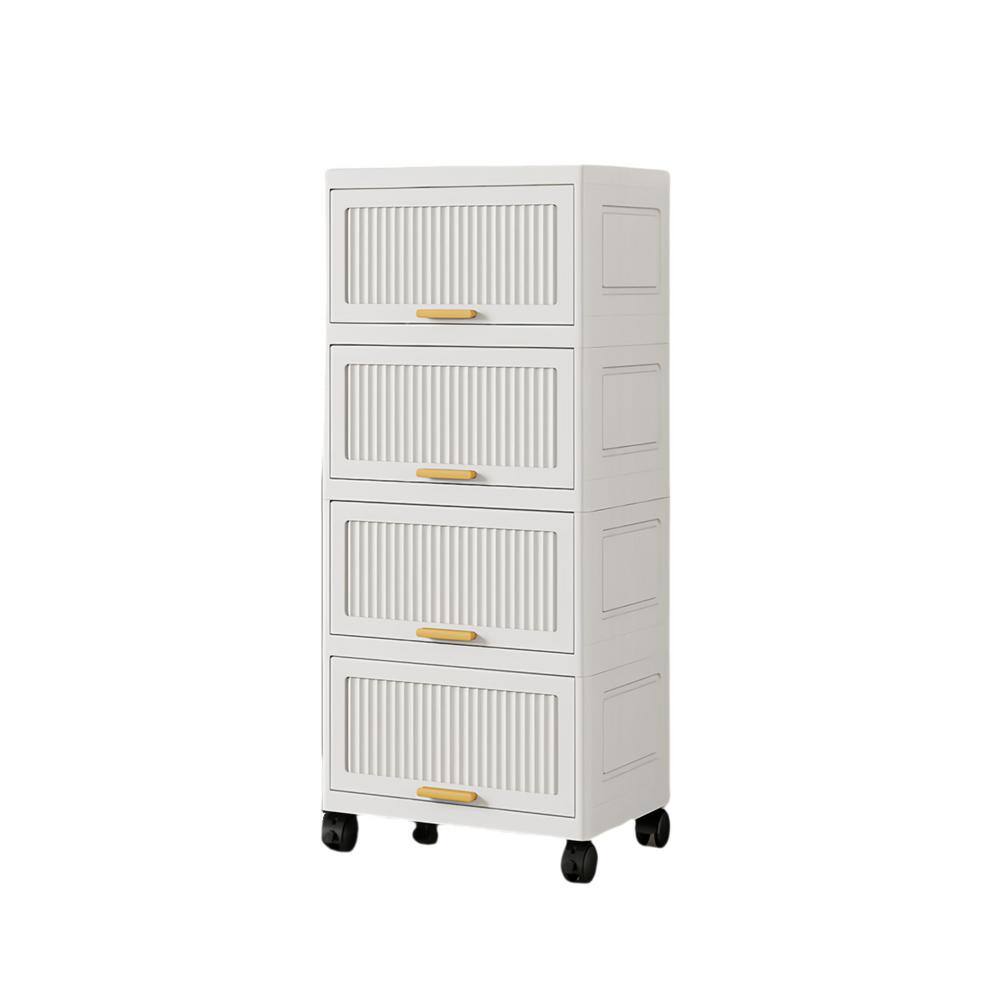 4-Layers Flip Open Storage Box With Wheels, Movable Storage Cabinet, Kitchen Shelf, Movable Storage Box-White - Hercitys