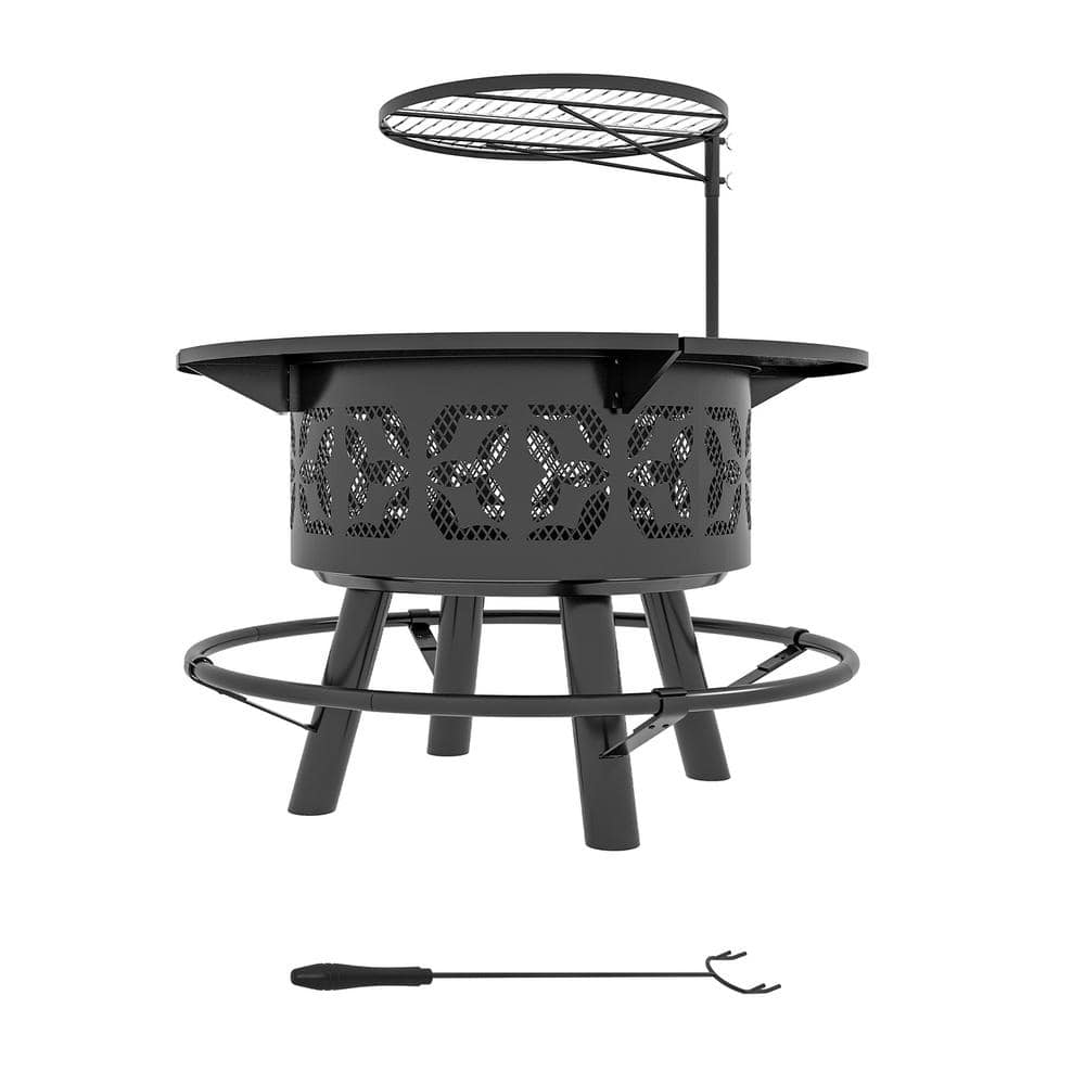 2-in-1 Fire Pit and BBQ Grill, Portable Wood Burning Firepit with Adjustable Grate for Backyard, Patio, and Picnic - Hercitys