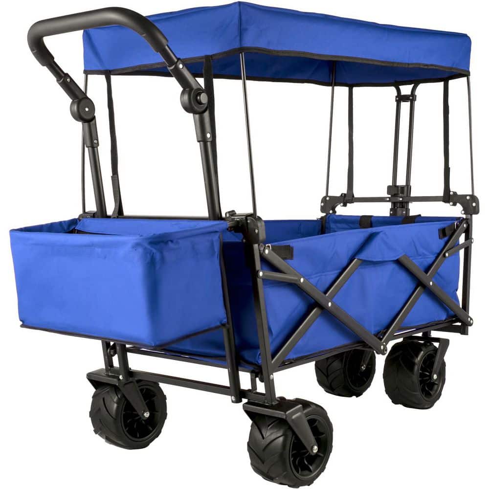 3 cu. ft. Extra Large Collapsible Garden Cart with Removable Canopy, Steel, Garden Cart Blue - Hercitys