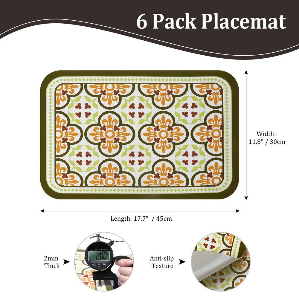 11.8 in. x 17.7 in. Green 4-Leaf Clover Leather Heat Resistant Placemats (Set of 6) - Hercitys