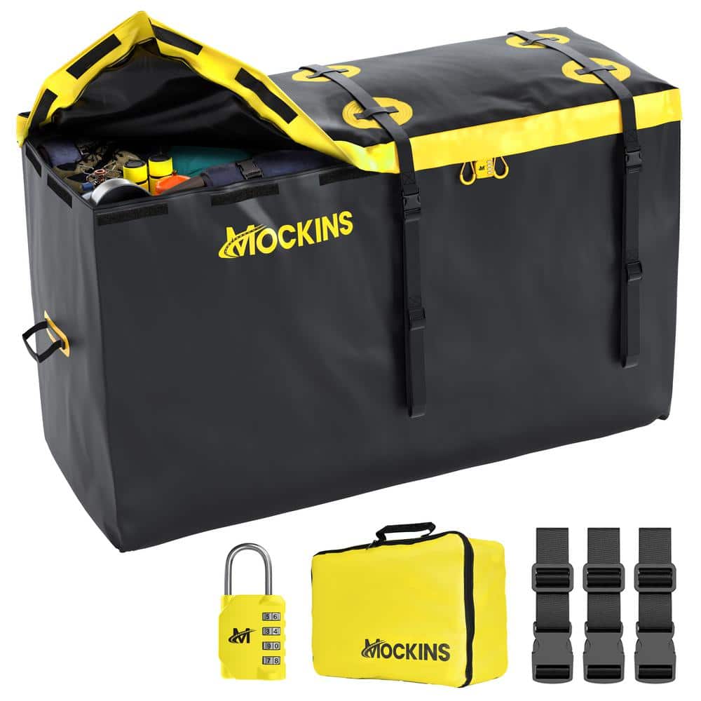 30 cu. ft. Waterproof Cargo Carrier Bag 60 in. x 24 in. x 36 in. Cargo Hitch Bag with Lock Straps and Carry Bag, Yellow - Hercitys