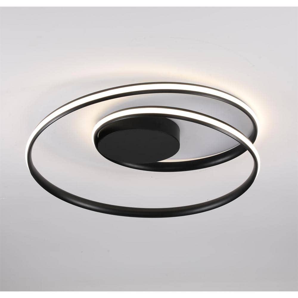 23.62 in. 1-Light Modern Creative Design Black Selectable LED Flush Mount Ceiling Light with Remote Control - Hercitys