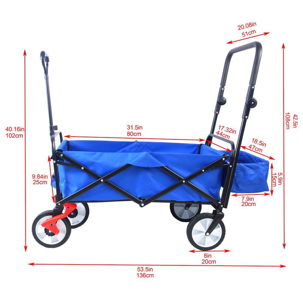 3.6 cu. ft. Blue Steel Folding Garden Cart with Adjustable Handles and Brakes - Hercitys