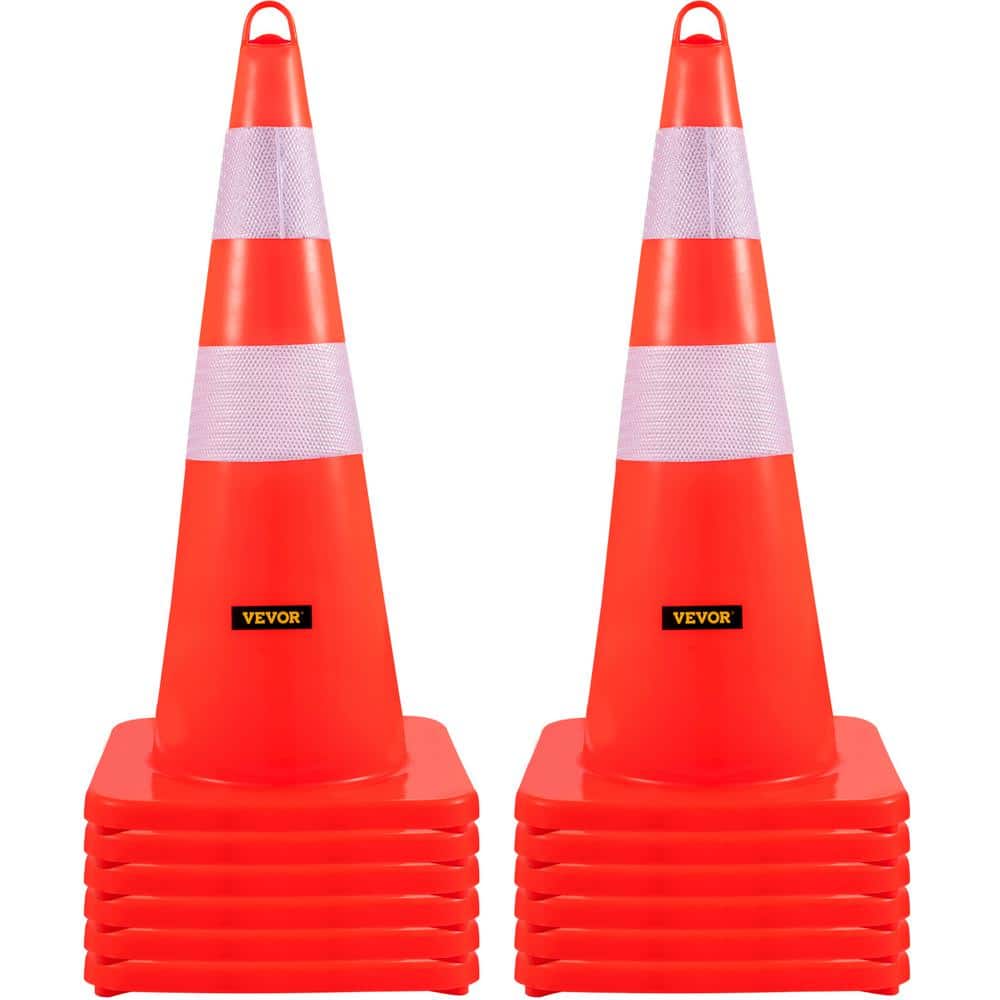 28 in. Traffic Cones PVC Orange Safety Cone with Weighted Base and Hand-Held Ring for Traffic Control (12-Pack) - Hercitys