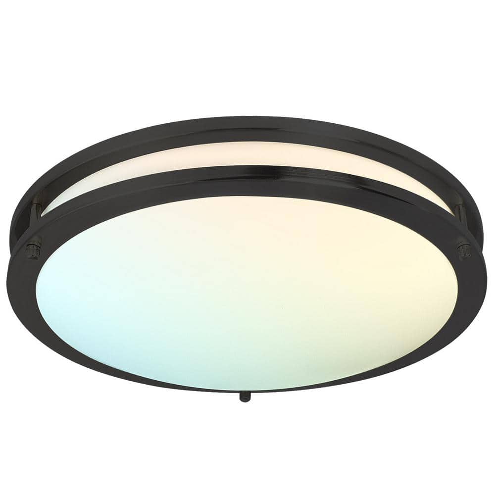 24-Watt 16 in. 1920 Lumens Matte Black 5 Color Selectable LED 2700K-5000K Flush Mount Dimmable Fixture - Hercitys