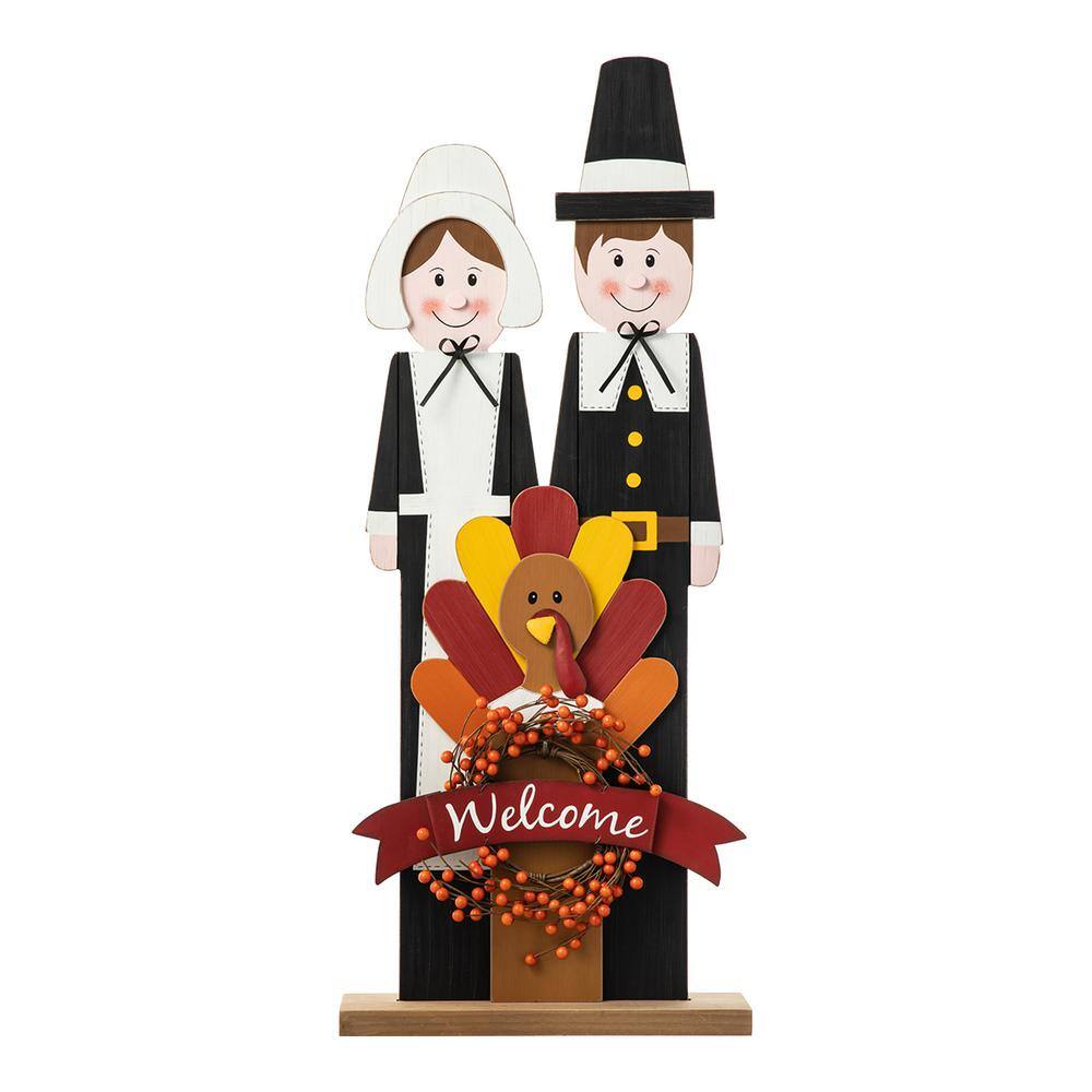 36 in. H Thanksgiving Wooden Pilgrim Couple Poch Decor - Hercitys