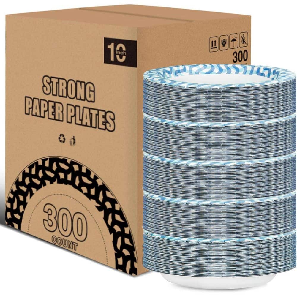 10 in. Disposable Paper Plates, 300 Count, Heavy Duty Dinner Plates for Parties, Picnics, and Everyday Use - Hercitys