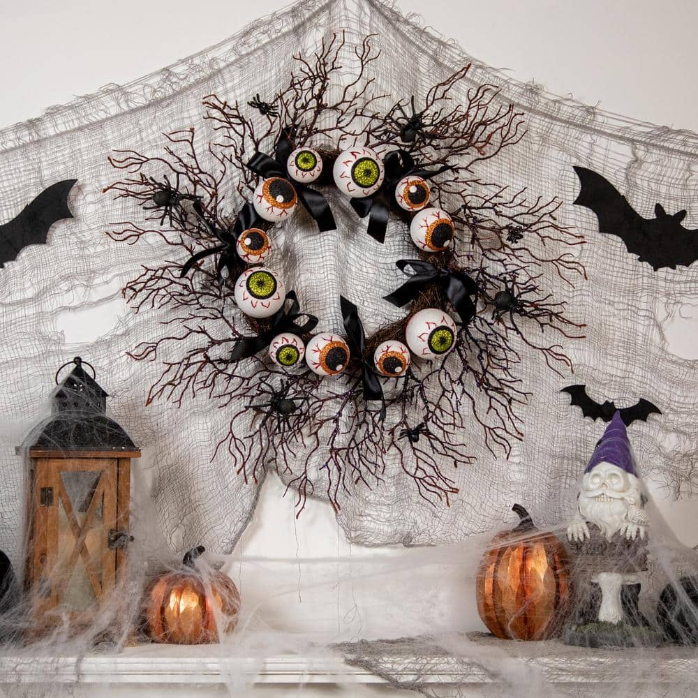 24 in. Unlit Eyeballs and Spiders Twig Halloween Wreath - Hercitys