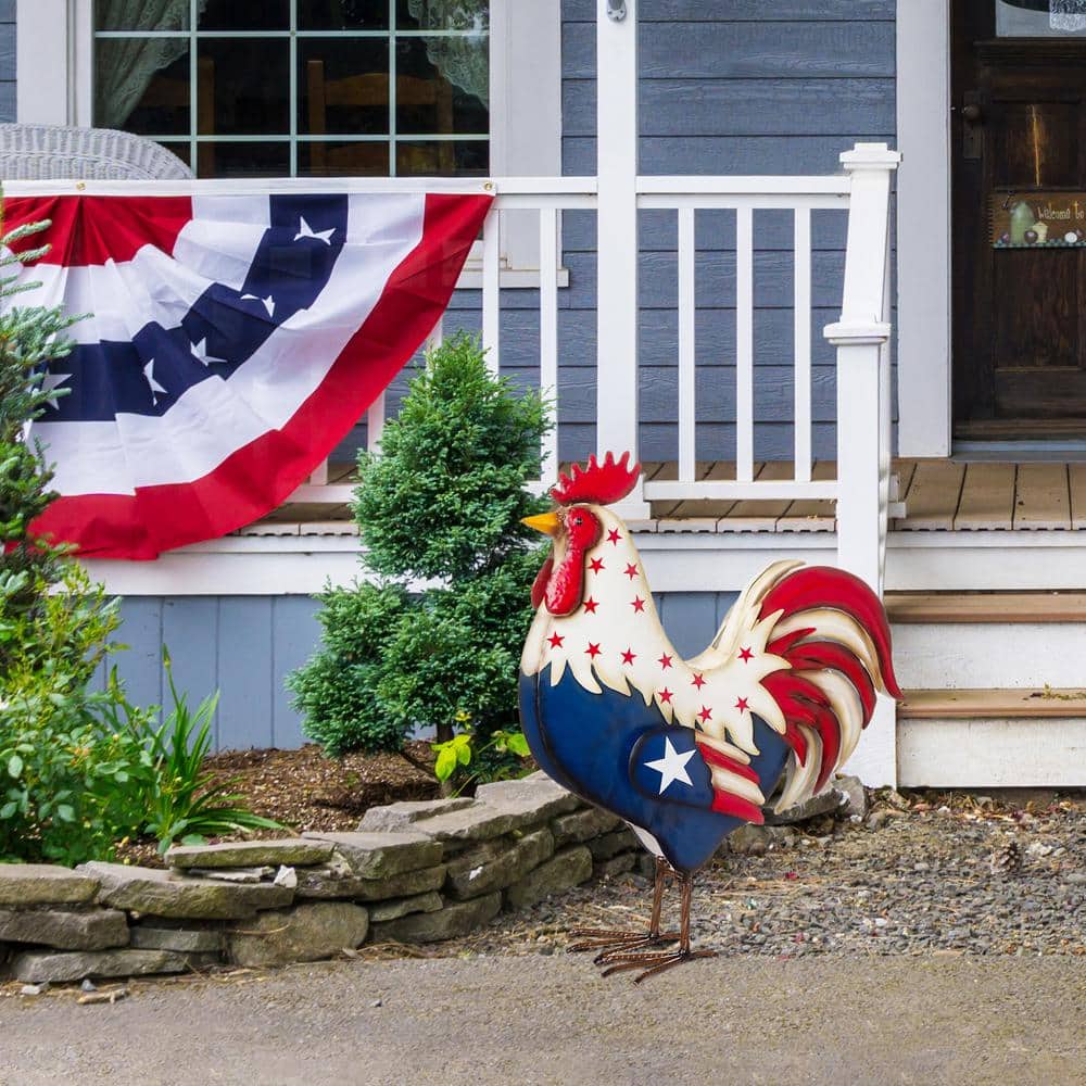 21 in. H Metal Patriotic/Americana Rooster Porch Decor (KD) - Hercitys