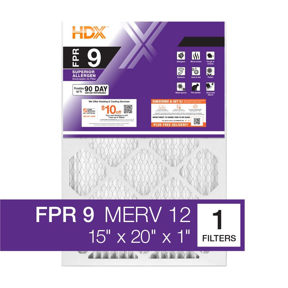 15 in. x 20 in. x 1 in. Superior Pleated Air Filter FPR 9, MERV 12 - Hercitys