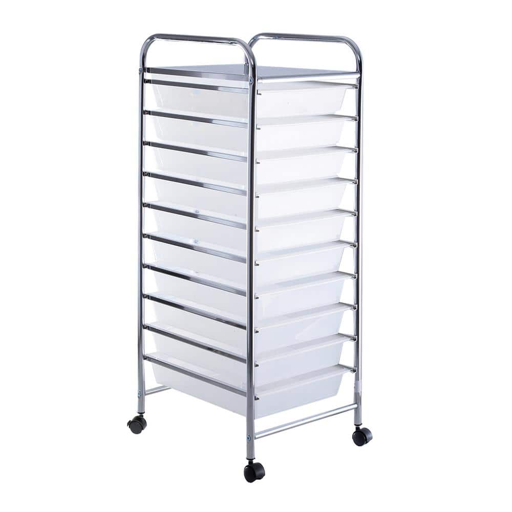 10-Drawer Scrapbook Paper Organizer Rolling Storage Cart Home Office in Whitedon White - Hercitys