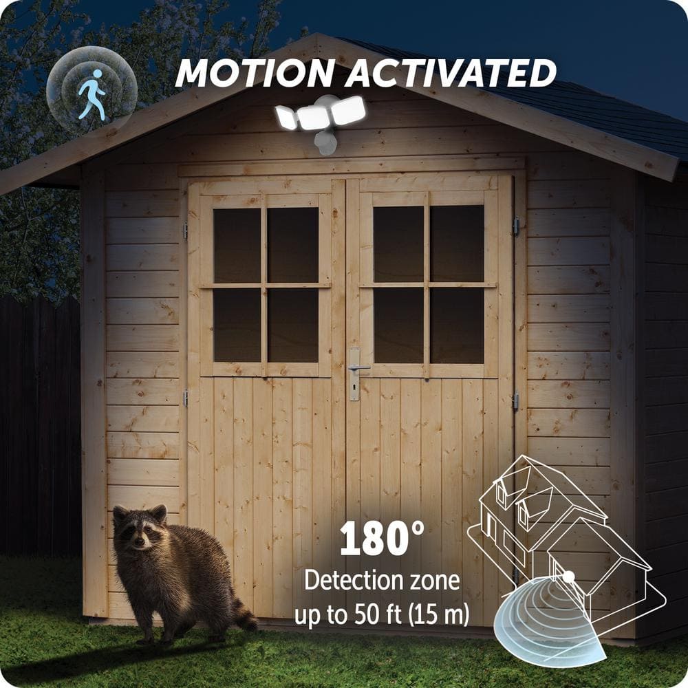 180° 15-Watt Equivalent Triple Head White 2200 LM Battery Operated Outdoor Integrated LED Flood Security Area Light - Hercitys