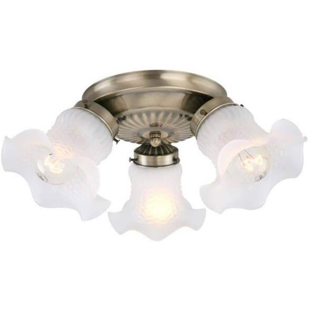 14.1 in. W x 6 in. H Antique Brass Flush Mount Fixture with Frosted Tulip Glass Shade - Hercitys