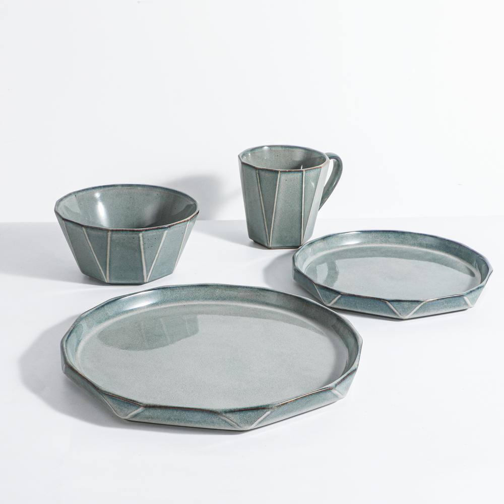 16-Piece Stonewashed Gray Stoneware Dinnerware Set - Hercitys