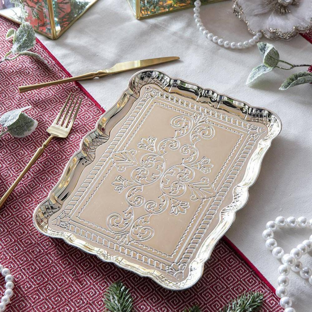 11.8 in. x 9.1 in. Gold Plastic Charger Plate (Set of 6) - Hercitys