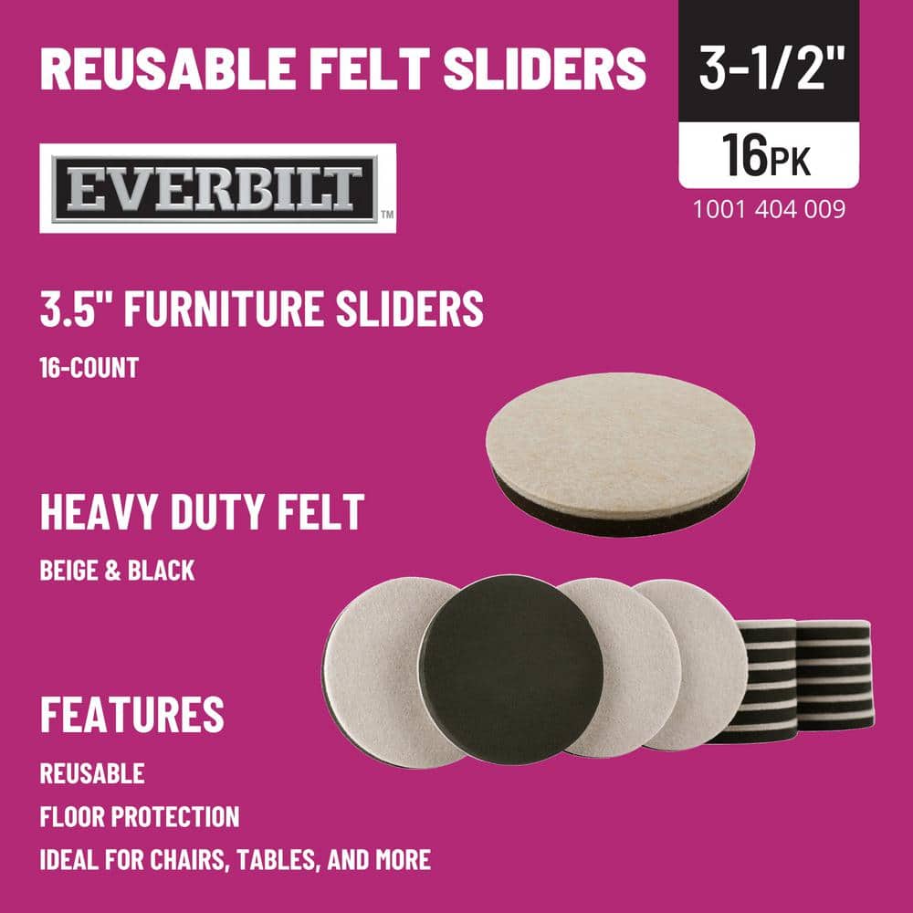 3-1/2 in. Beige and Black Round Felt Heavy Duty Furniture Slider Pads for Hard Floors (16-Pack) - Hercitys