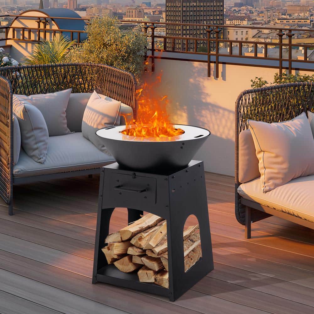 24 in. W Round Galvanized Steel Wood and Coal Fuel Fire Pit - Hercitys