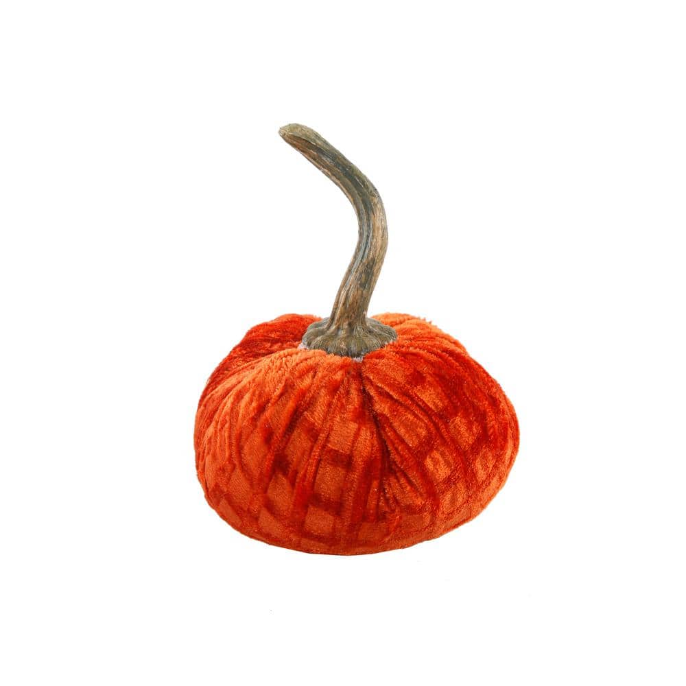 4.75 in. D x 6.5 in. H Small Orange Plaid Velvet Pumpkin - Hercitys