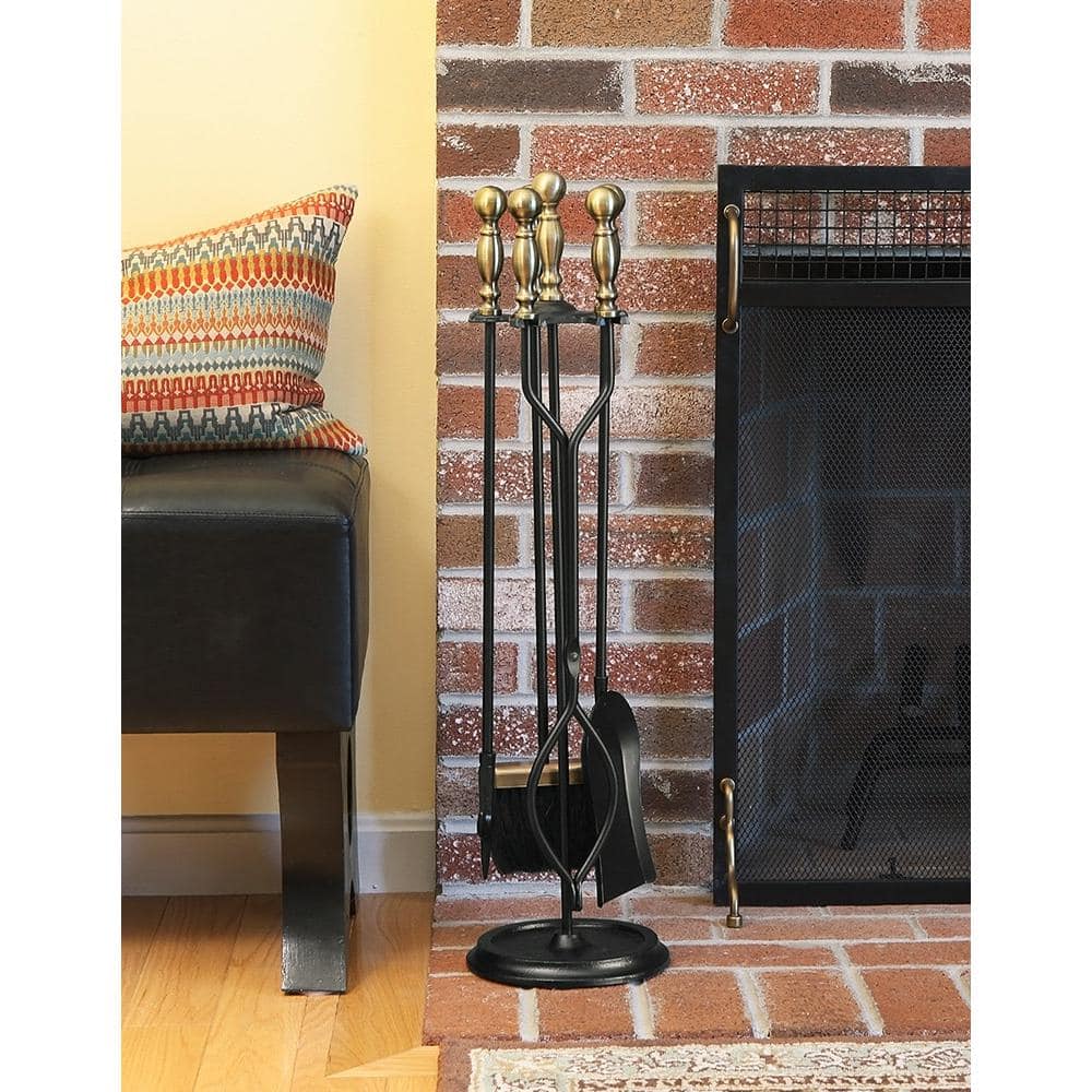 30 in. Tall 5-Piece Black and Antique Brass Sutton Fireplace Tool Set - Hercitys