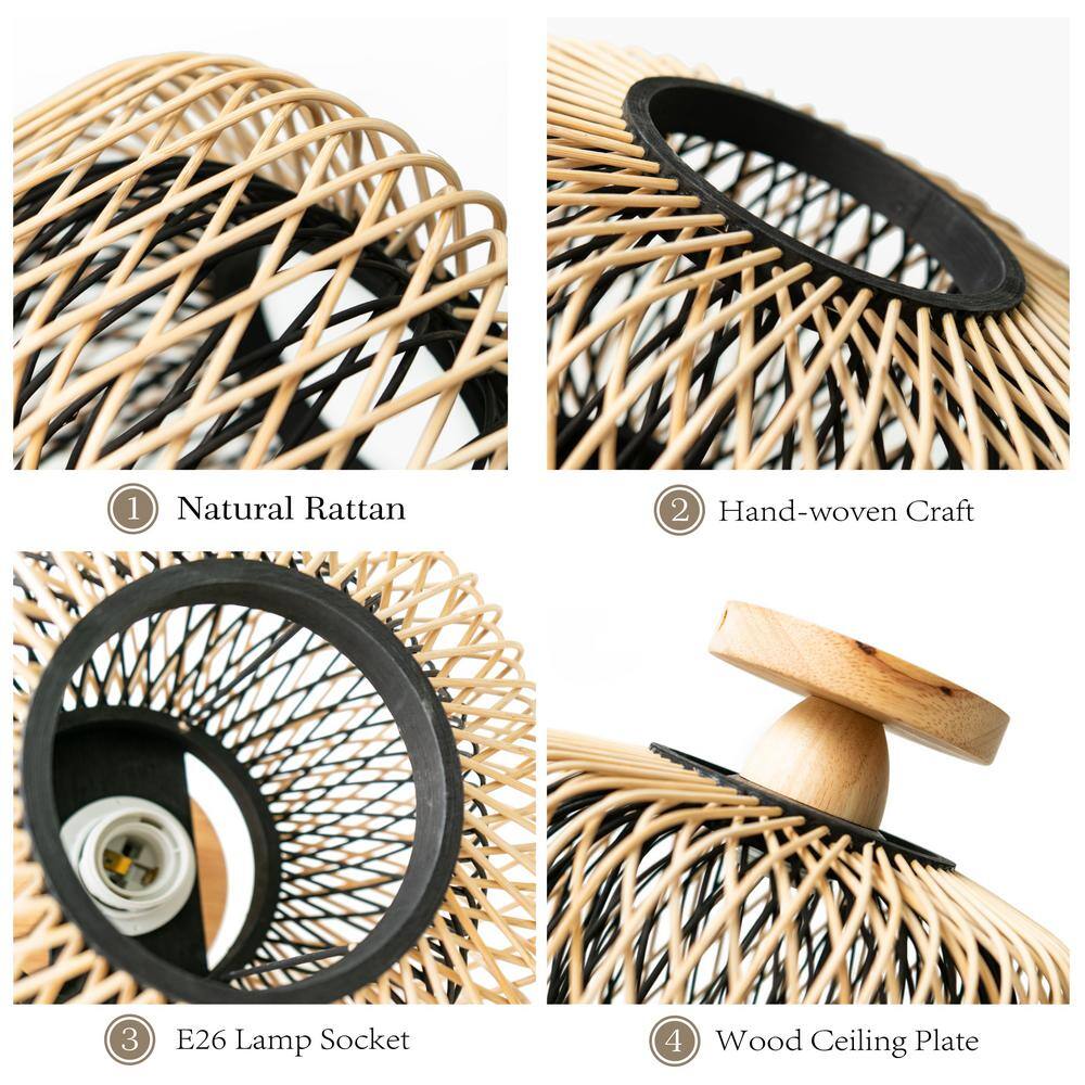 10.4 in. 1-Light Boho Bash Flush Mount with Handcrafted Bamboo Shade, Bulb Not Included, 1 Piece - Hercitys