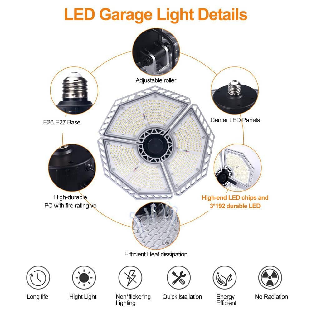 10.6 in. 6000K LED Garage Lights, 140-Watt 18500 Lumens Garage Ceiling Lighting White - Hercitys