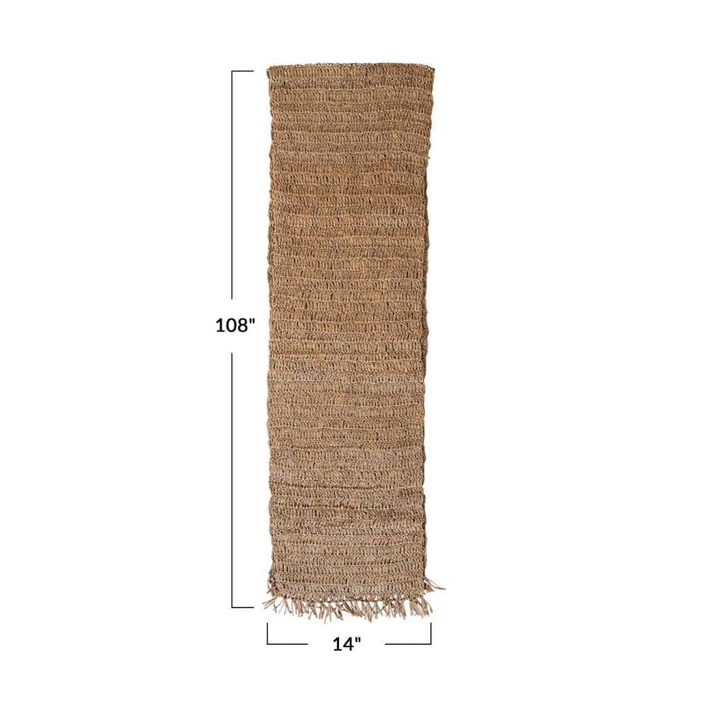 108 in. W x 104 in. L Natural Browns/Tans Solid Woven Raffia Fiber Table Runner with Fringe - Hercitys