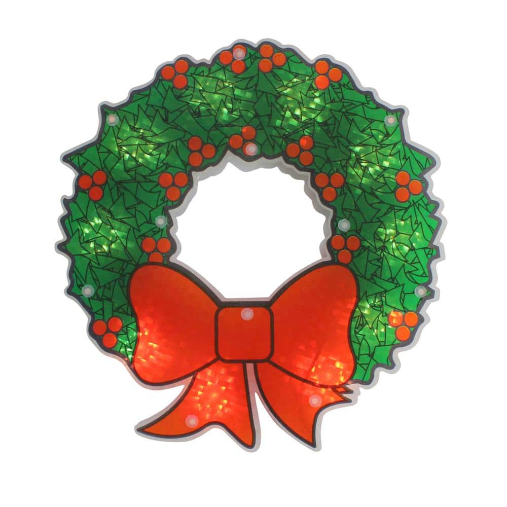 11 in. Holographic Lighted Berry Wreath Christmas Window Silhouette - Hercitys