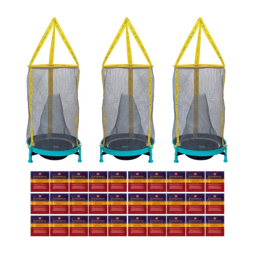 3 Ez Fly Cage Outdoor Fly Trap with 36 Fly Attractant Baits, Low Odor, Reusable, Durable - Hercitys