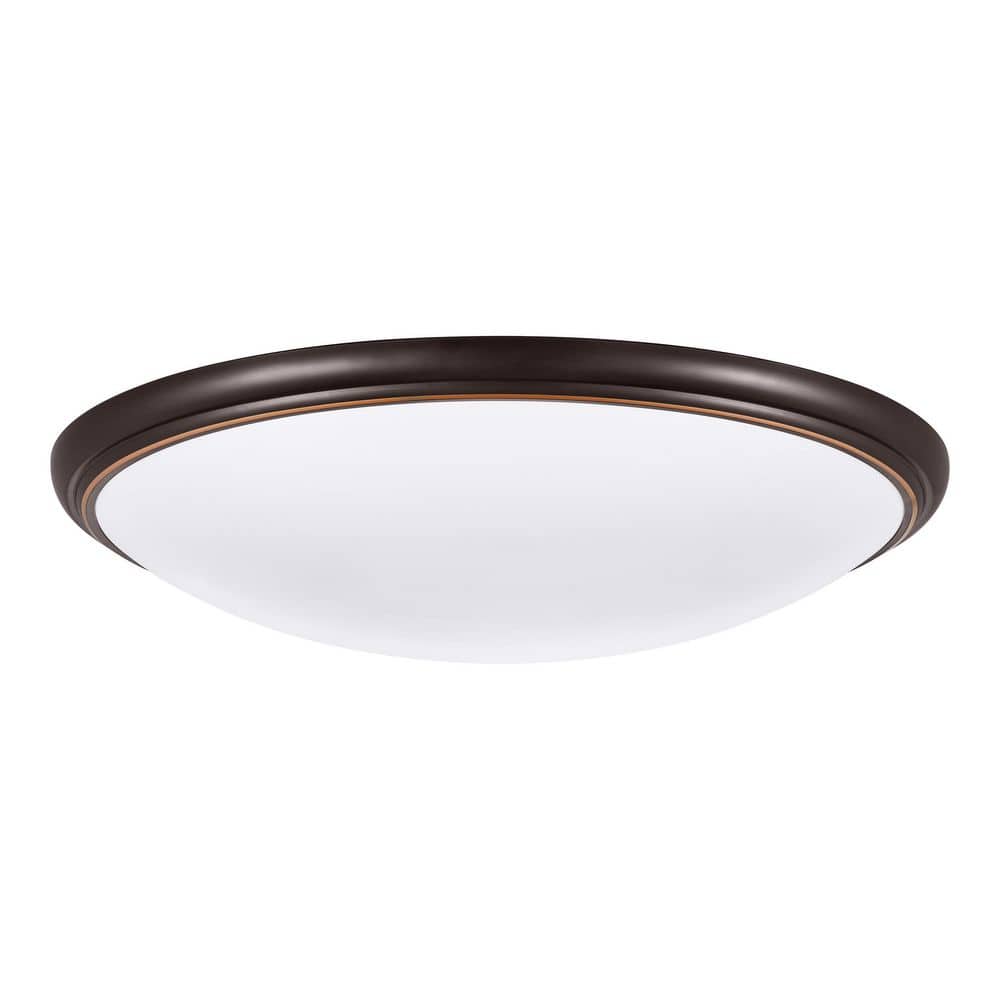 14 in. Light Brushed Nickel and Oil-Rubbed Bronze Adjustable CCT Integrated LED Flush Mount with Interchangeable Trim - Hercitys