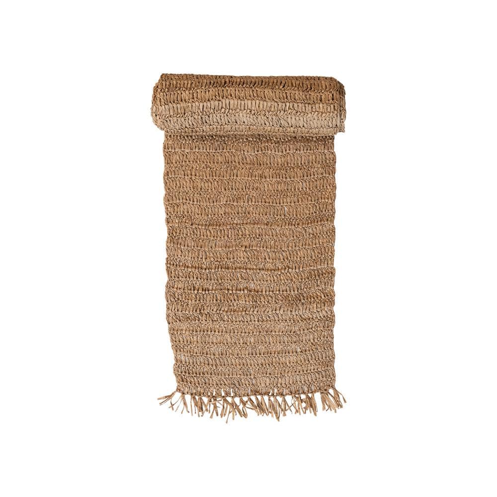 108 in. W x 104 in. L Natural Browns/Tans Solid Woven Raffia Fiber Table Runner with Fringe - Hercitys
