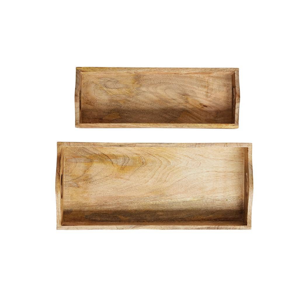 17.5 in. W x 0.5 in. H x 8 in. D Rectangle Natural Brown Mango Wood Serving Trays (Set of 2) - Hercitys