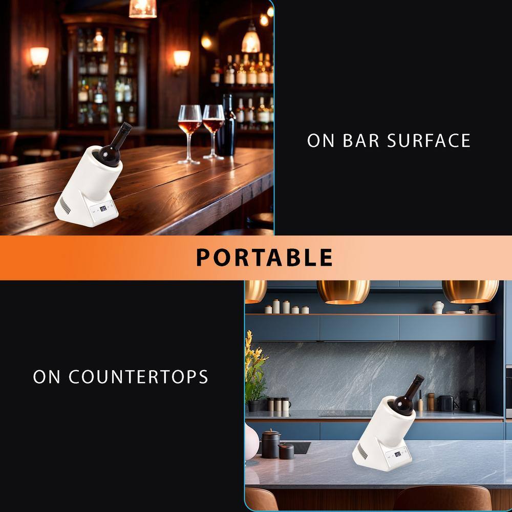 110V AC/12V DC Cellar Cooling Unit 5.3 in. Single Bottle Wine-Champagne-Water Chiller Thermo-Electric in White - Hercitys