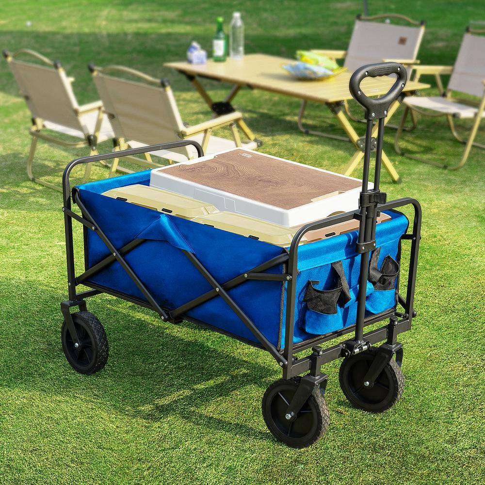 2 cu. ft. Blue Steel Outdoor Garden Cart Multi-Purpose Micro Collapsible Beach Trolley Cart Camping Folding Wagon - Hercitys