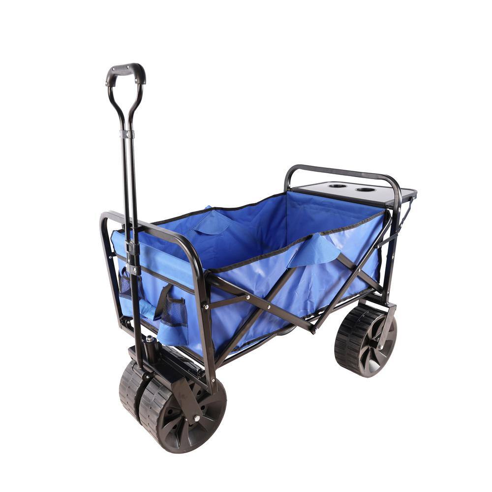 4.5 cu. ft. Blue Metal Folding Wagon, Shopping Beach Garden Cart - Hercitys