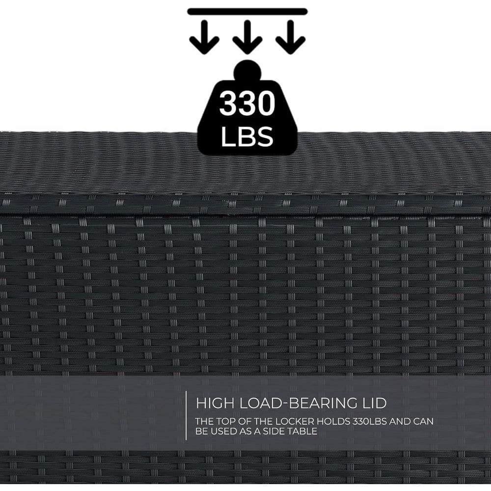 108 Gal. Wicker Deck Box with Wheels, Indoor Outdoor Storage Bin for Patio Cushions Garden Tools Pool Accessories, Black - Hercitys