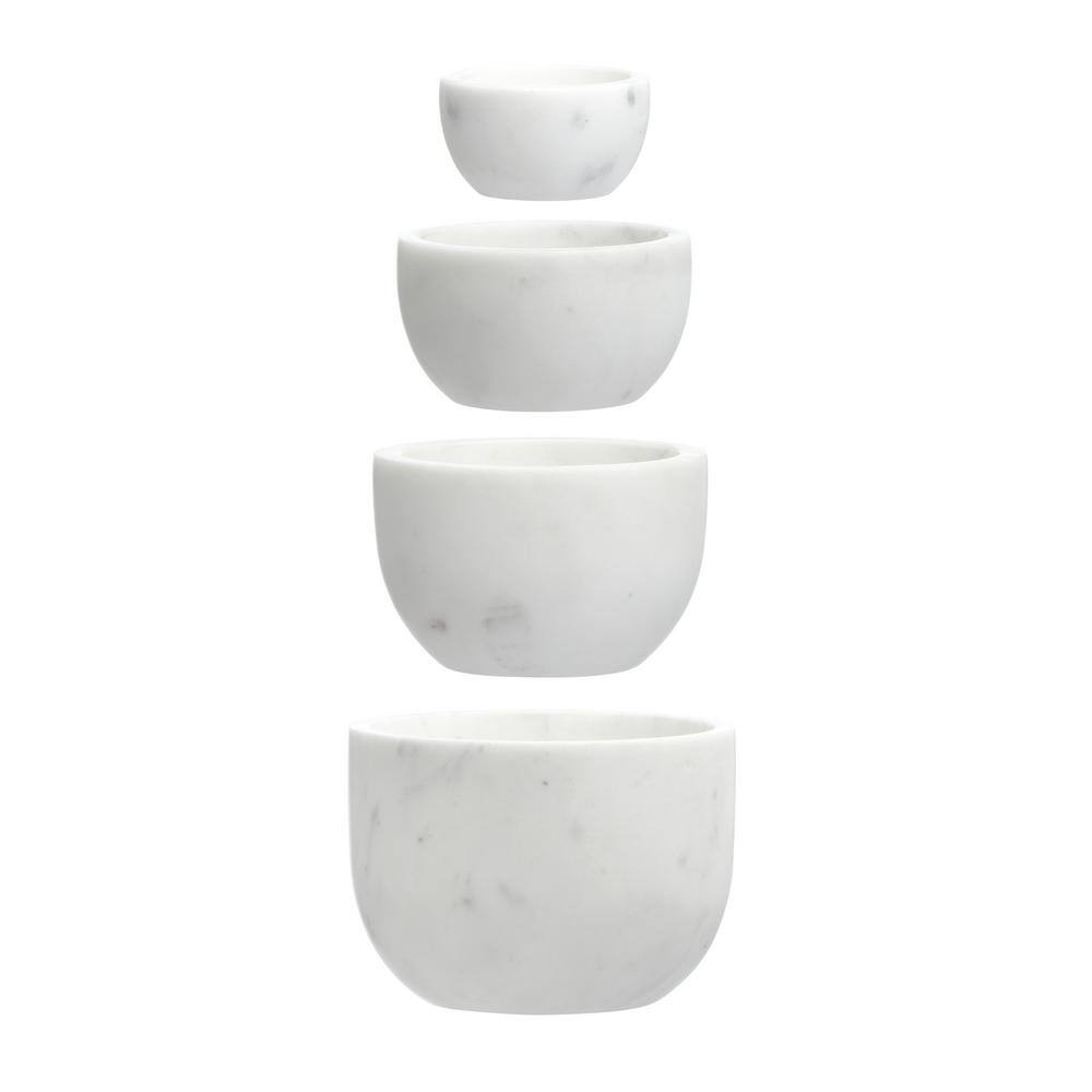4 in. 8 fl. oz. White Marble Serving Bowls (Set of 4) - Hercitys