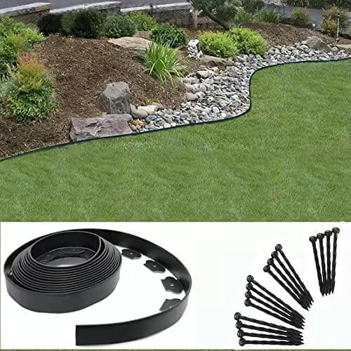 480 in. 40 ft. x 2 in. x 0.15 in. Black Polyethylene Garden Edging, Landscape Edging with 40-Spikes for Lawn - Hercitys