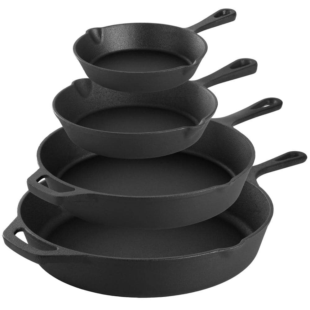 13-Piece Cast Iron Skillet Set with Tempered Glass Lids and Silicone Holders - Hercitys