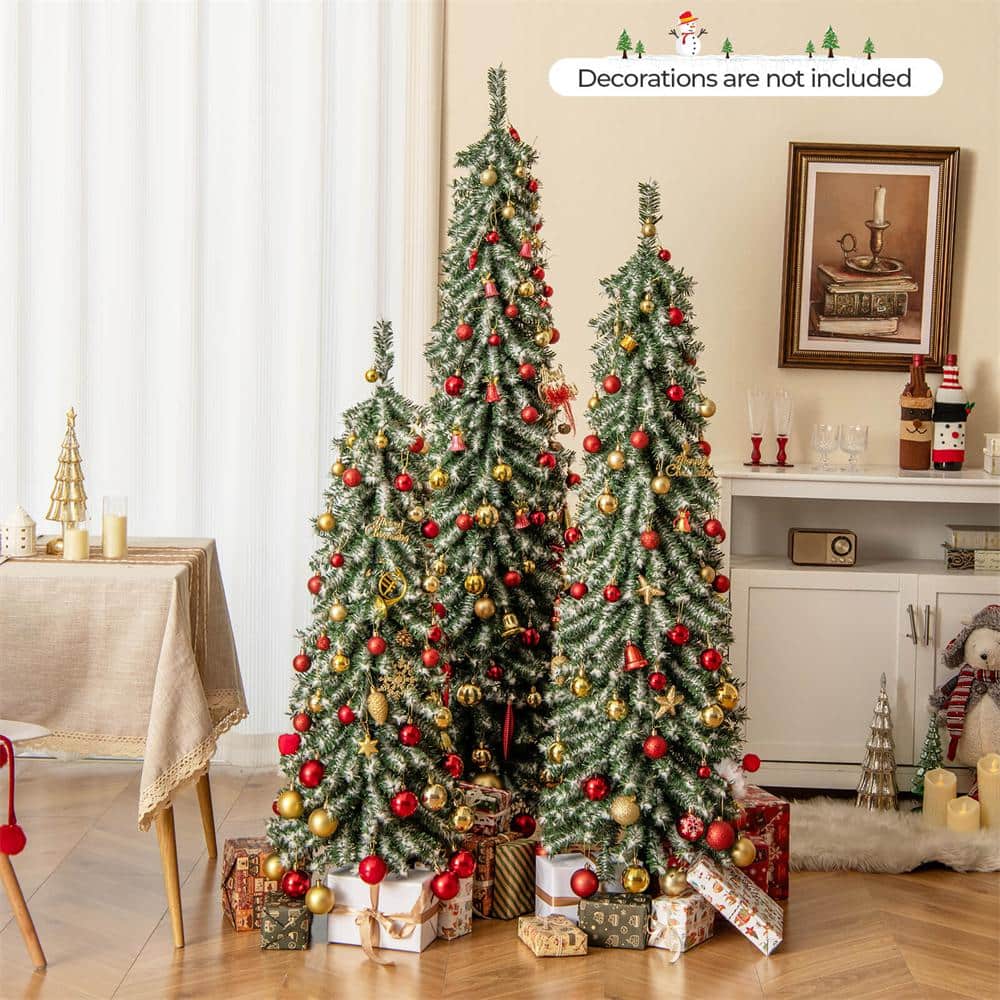 4 ft. 5 ft. 6 ft. PreLit Artificial Christmas Tree with Realistic Accumulated Snow (Set of 3) - Hercitys