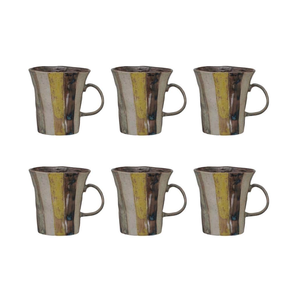 16 oz. Multicolor Rustic Striped Stoneware Beverage Mug (Set of 6) - Hercitys