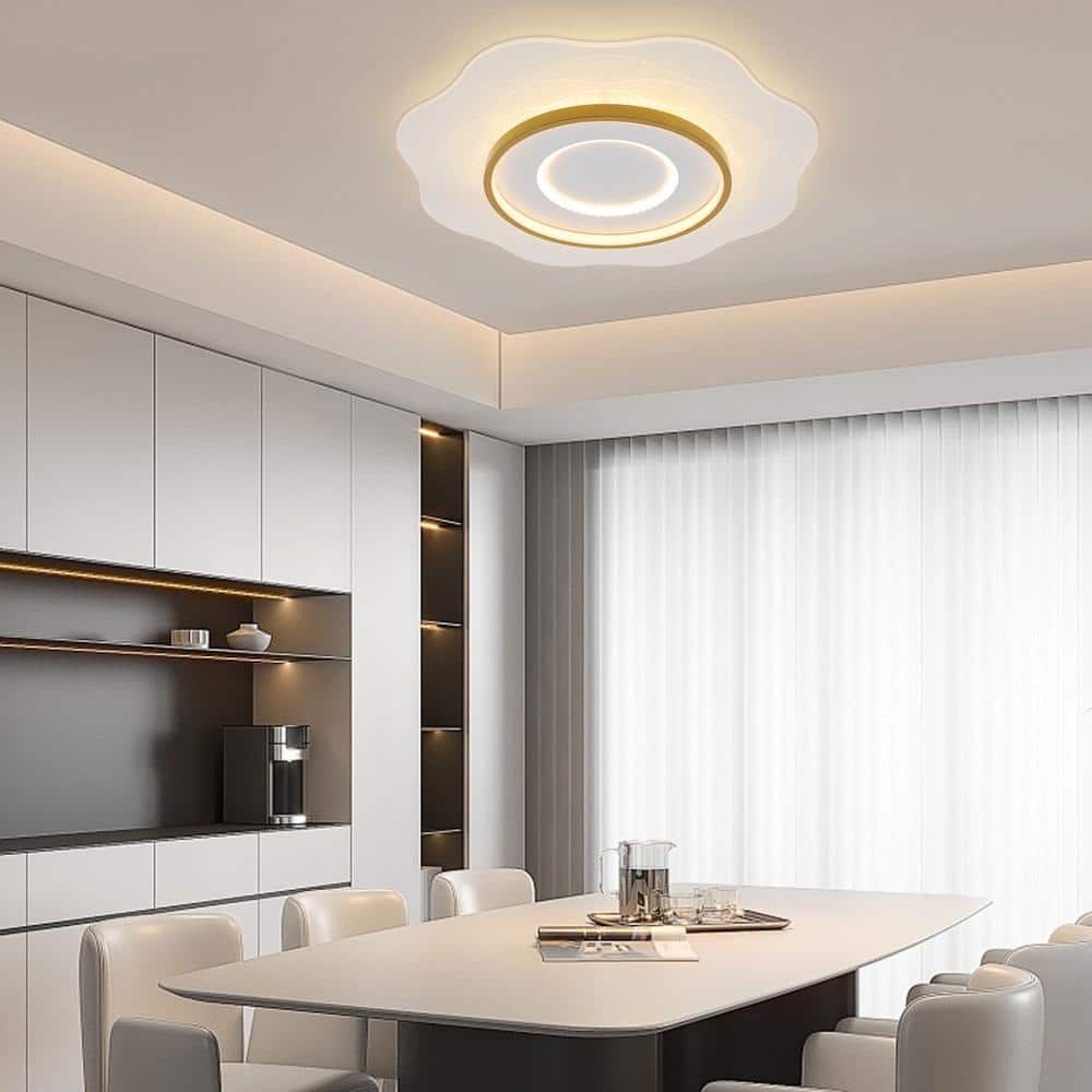 23.62 in. 1-Light White Modern Creative Wave Design Dimmable Selectable LED Flush Mount Ceiling Light with Remote - Hercitys