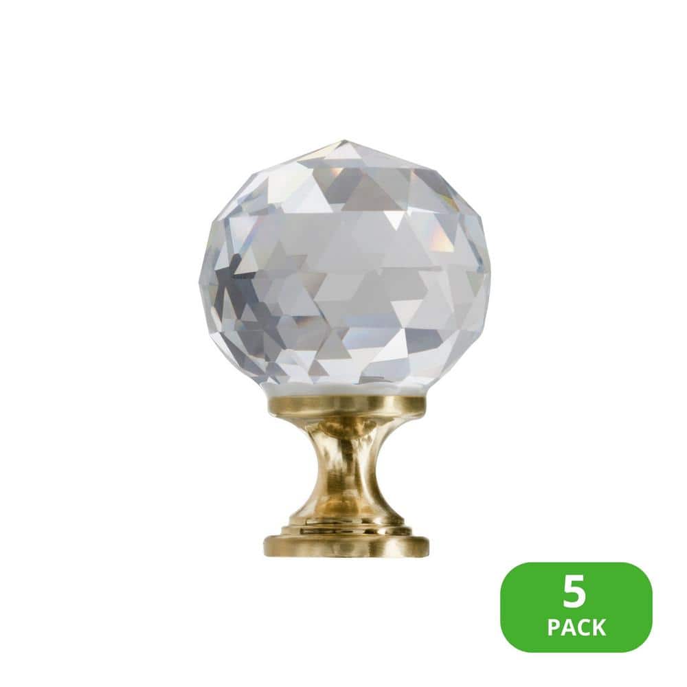 5-Pack Chloe 1-1/8 in. (29 mm) Classic Satin Brass Round Glass Cabinet Knob - Hercitys