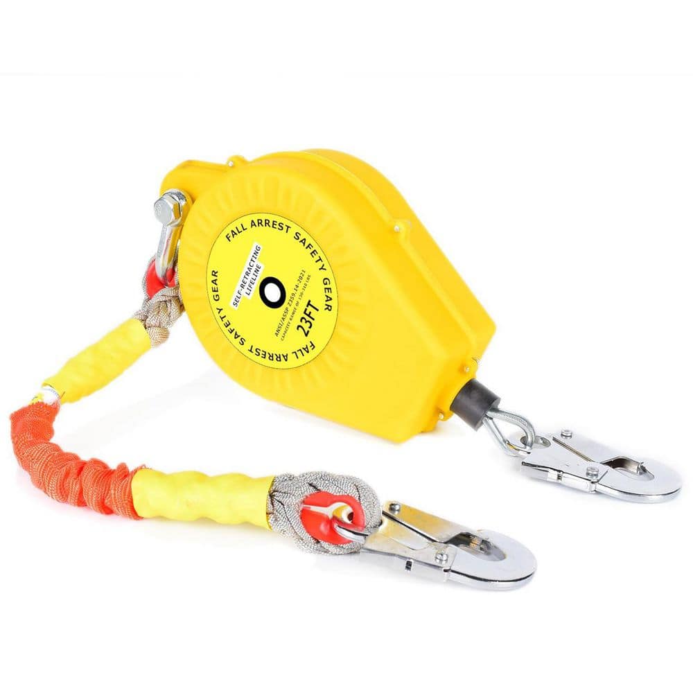 23 ft. Self Retracting Lifeline with Dual Alloy Steel Hook Heavy Duty Steel Wire Rope Quick Brake Fall Protection - Hercitys