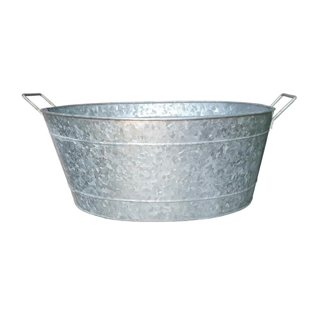 1.1 Gal. Small Silver Steel Embossed Design Oval Shape Galvanized Steel Tub with Side Handles - Hercitys