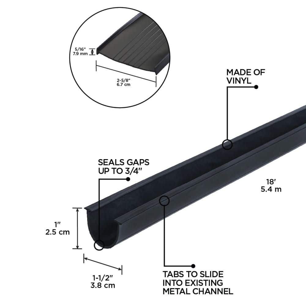 2.625 in. x 18 ft. Black Vinyl Replacement for Garage Door Weatherstripping - Hercitys