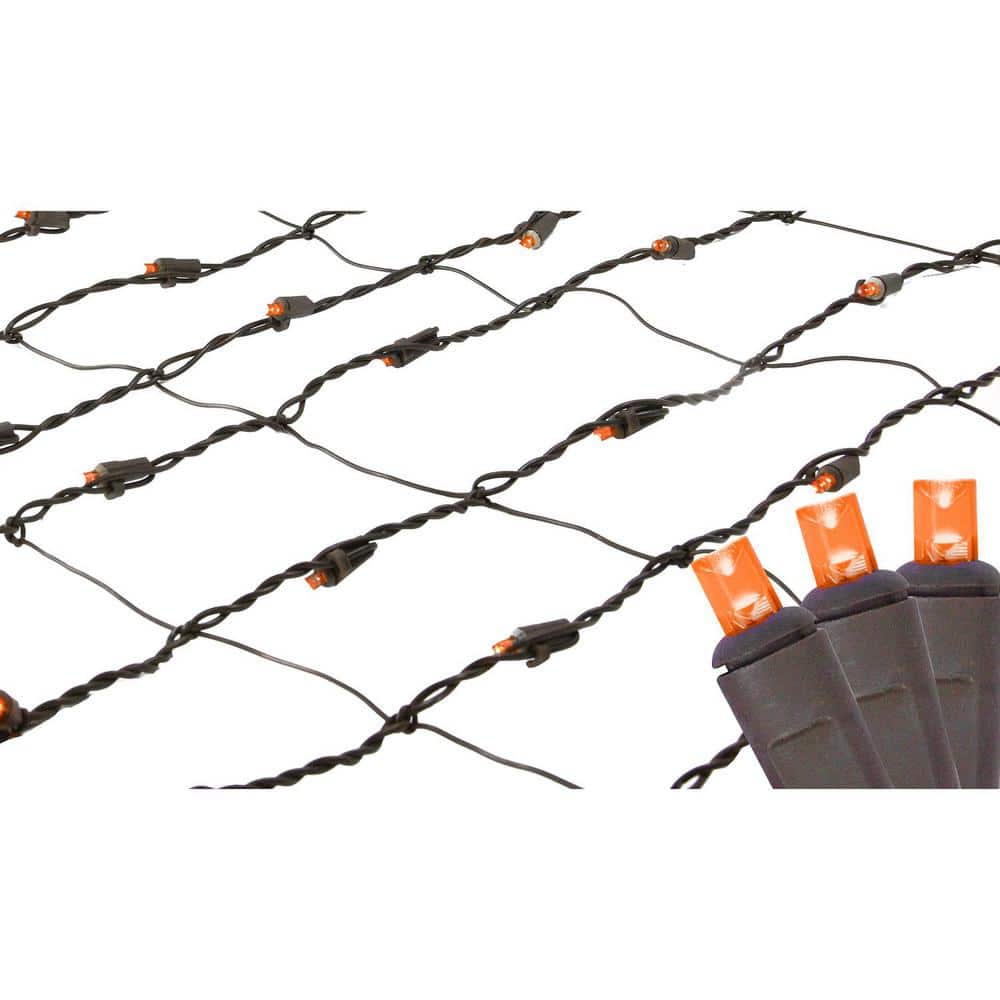 2 ft. x 8 ft. Orange LED Net Style Tree Trunk Wrap Christmas Lights with Brown Wire - Hercitys