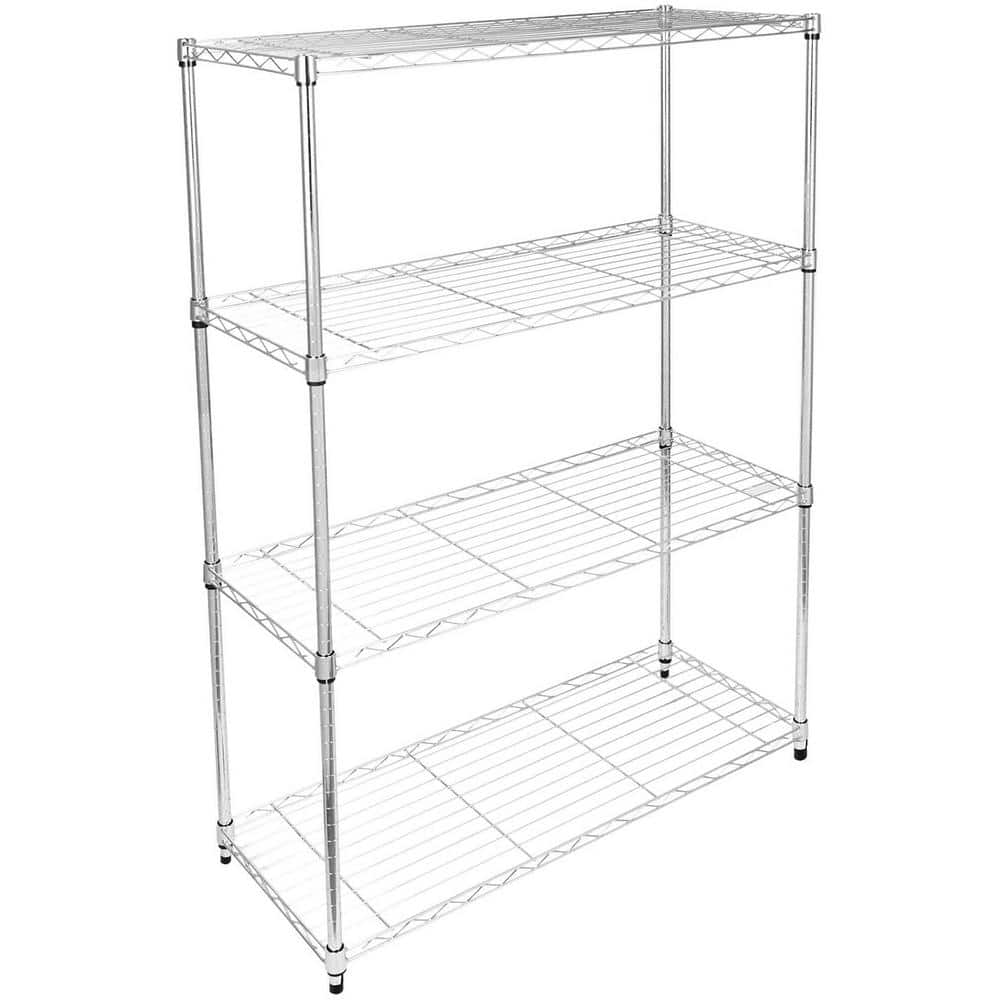 4-Shelf Silver Kitchen Cart Shelving Unit Wheel and Adjustable Feet Display Rack Shelf Rack Metal Free Standing Corner - Hercitys