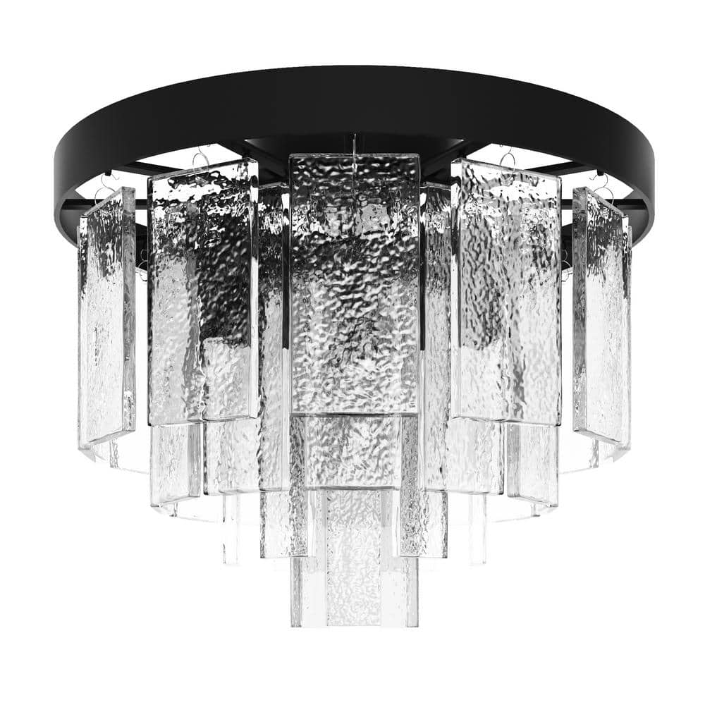 13 in. 3-Light Black Modern Flush Mount Close to Ceiling Light Fixture with Glass Shade - Hercitys