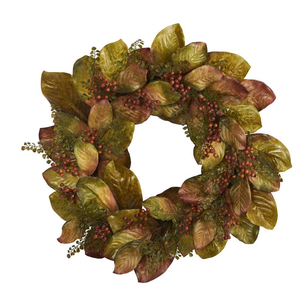 30 in. Fall Magnolia Leaf and Berries Artificial Wreath - Hercitys