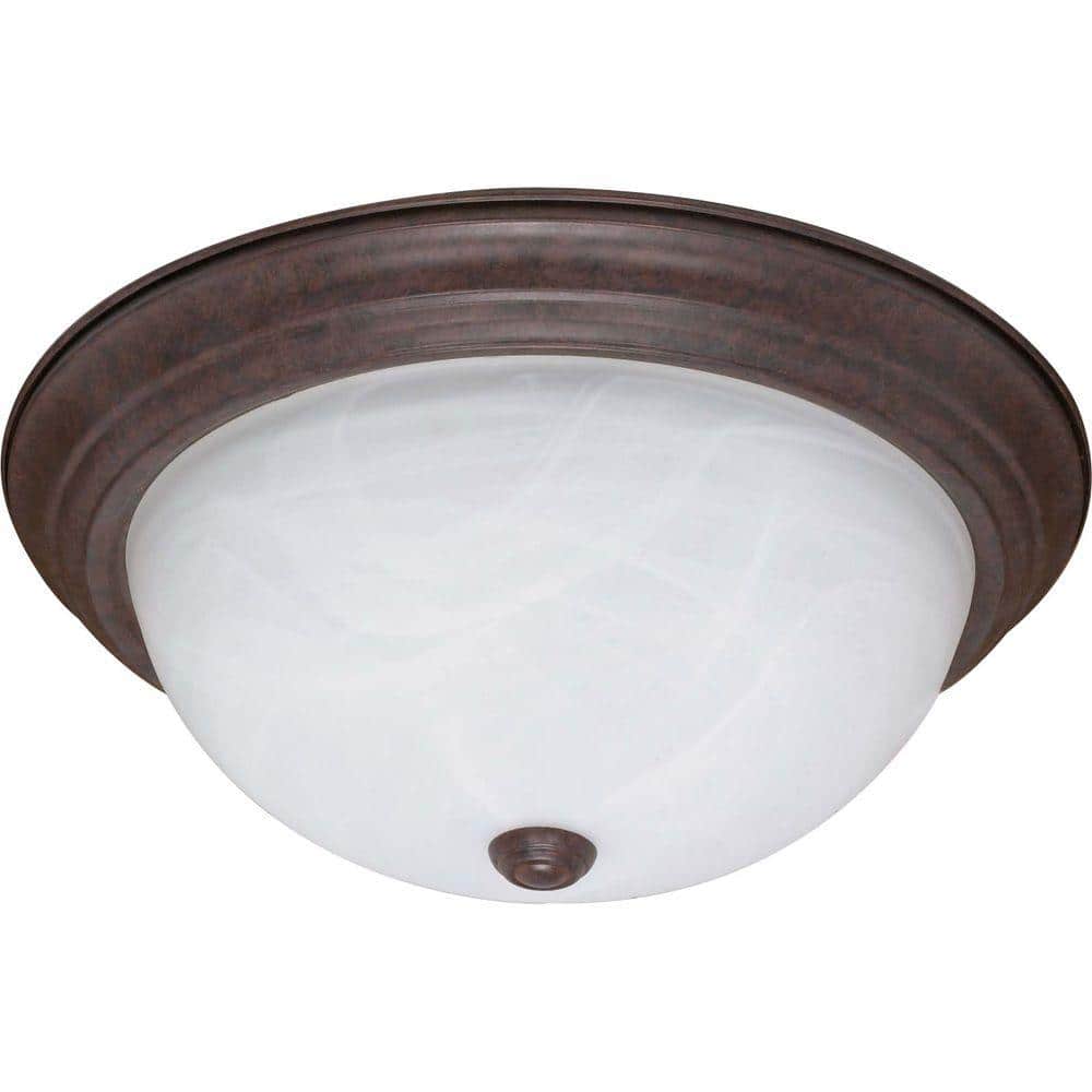 3-Light Old Bronze Flush Mount with Alabaster Glass - Hercitys